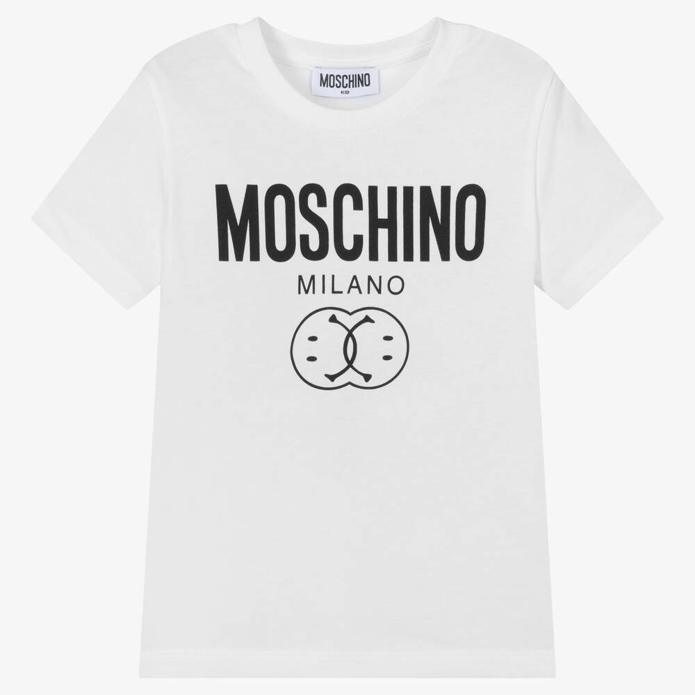 Moschino Kid-Teen - White Cotton Double Smiley T-Shirt | Childrensalon