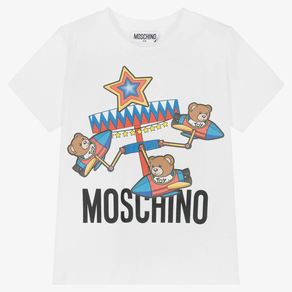Moschino Kid-teen Babies' White Cotton Fun Fair Teddy Logo T-shirt