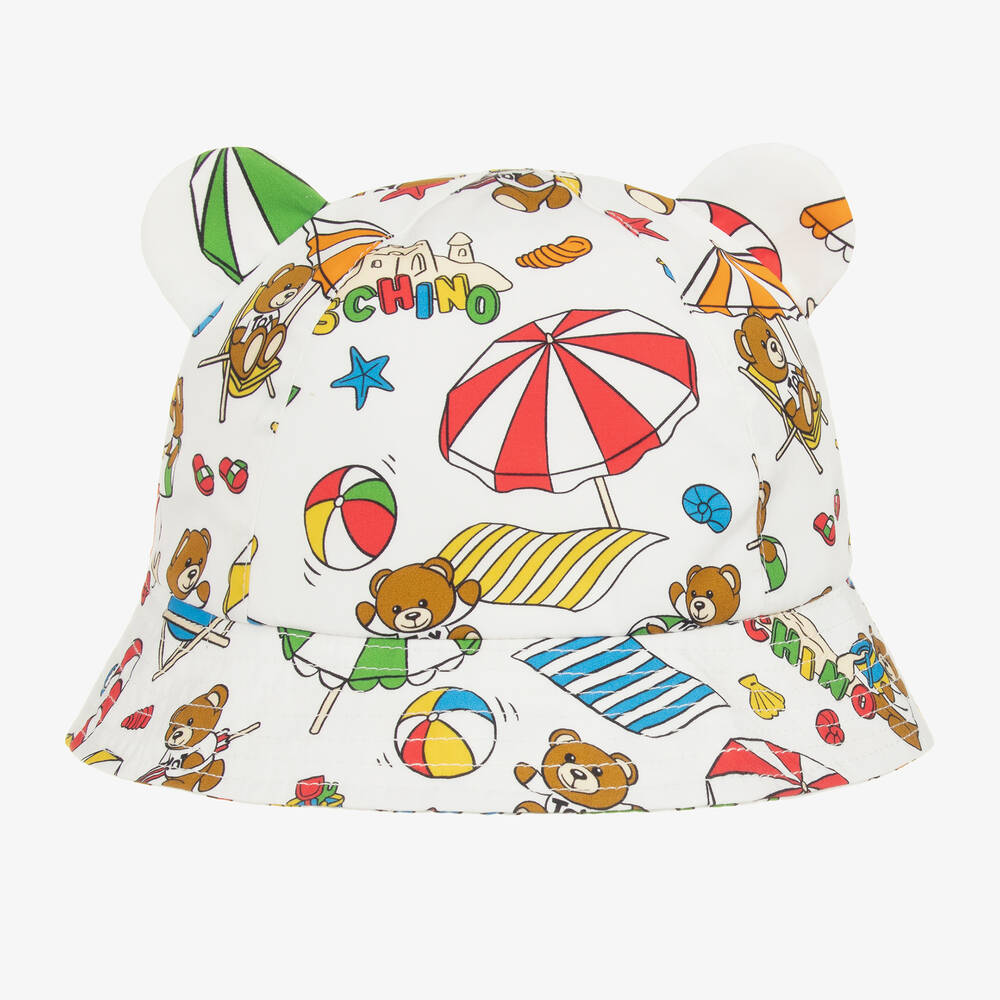 Moschino Baby - قبعة شاطيء بطبعة تيدي بير قطن لون أبيض | Childrensalon