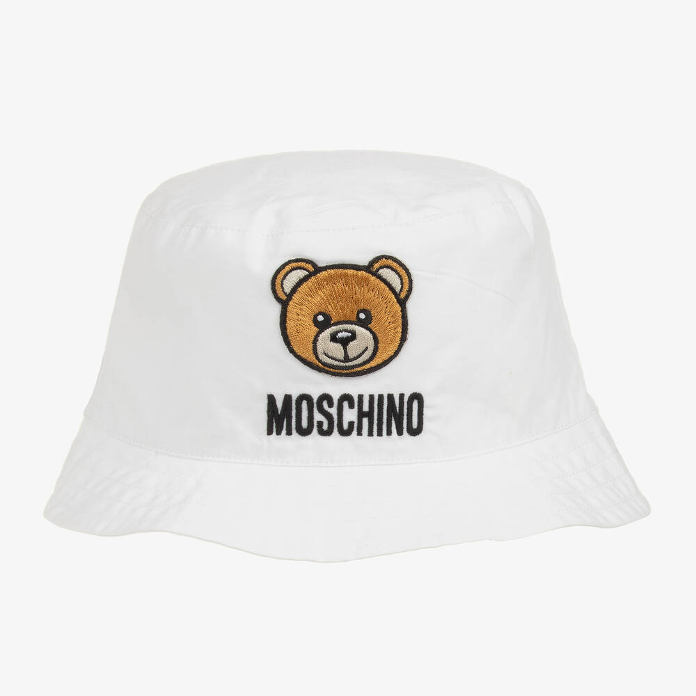 Moschino Baby - White Cotton Teddy Bear Bucket Hat | Childrensalon