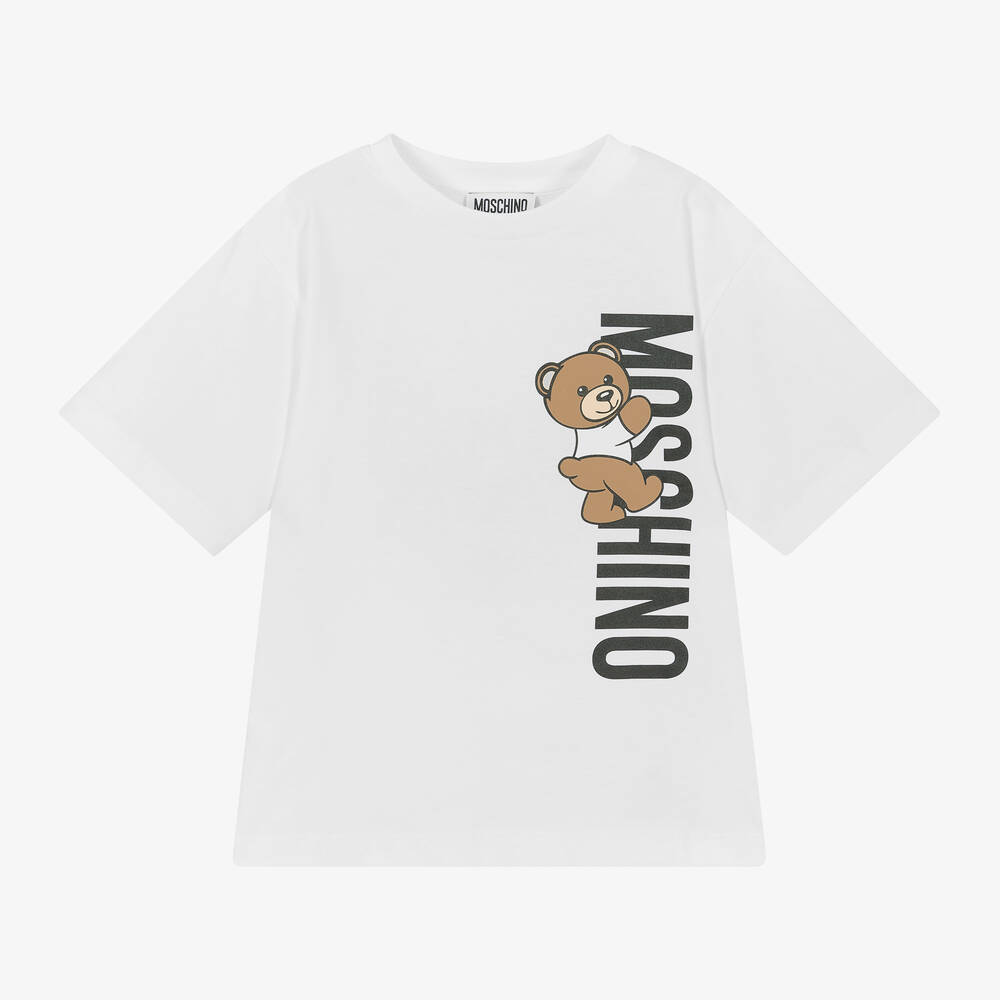 Moschino Kid-Teen - White Cotton Teddy Bear Maxi T-Shirt | Childrensalon