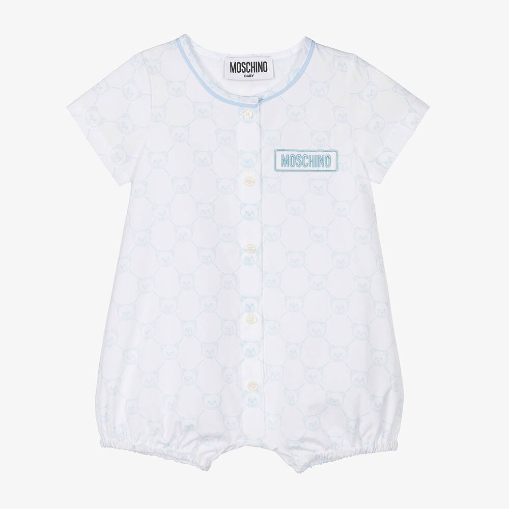 Moschino Baby - White Cotton Teddy Bear Shortie | Childrensalon