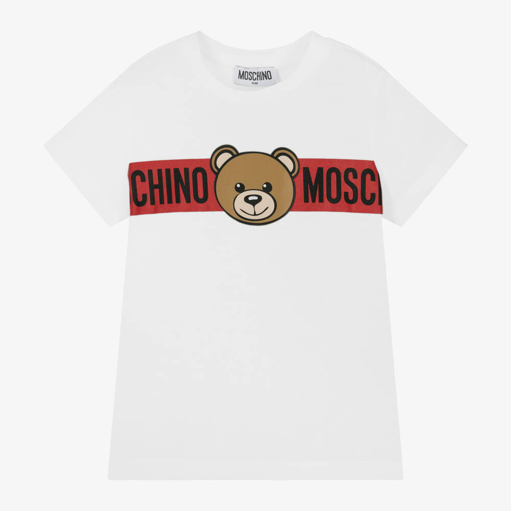 Moschino Kid-Teen - White Cotton Teddy Bear T-Shirt | Childrensalon