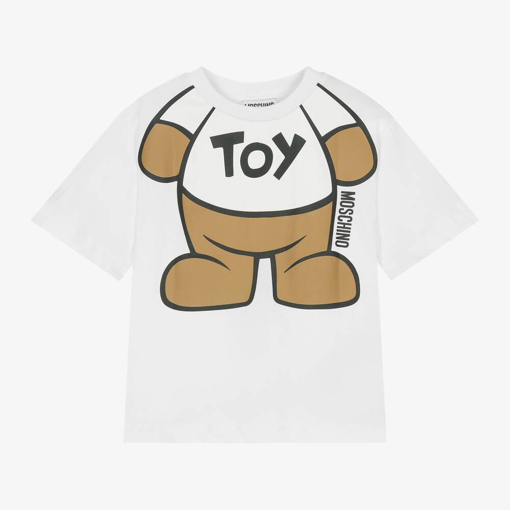 Moschino Kid-Teen - White Cotton Teddy Bear T-Shirt | Childrensalon