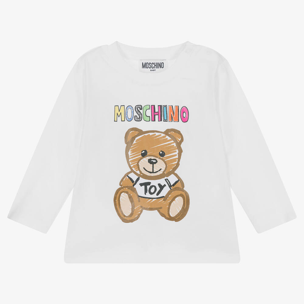 Moschino Baby Babies' White Cotton Teddy Bear Top