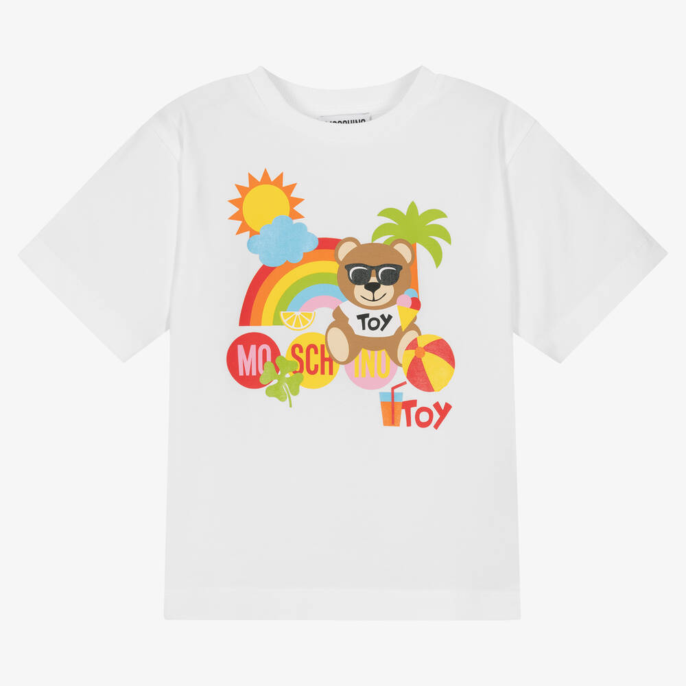 Moschino Kid-teen Babies' White Cotton Teddy Logo Maxi T-shirt