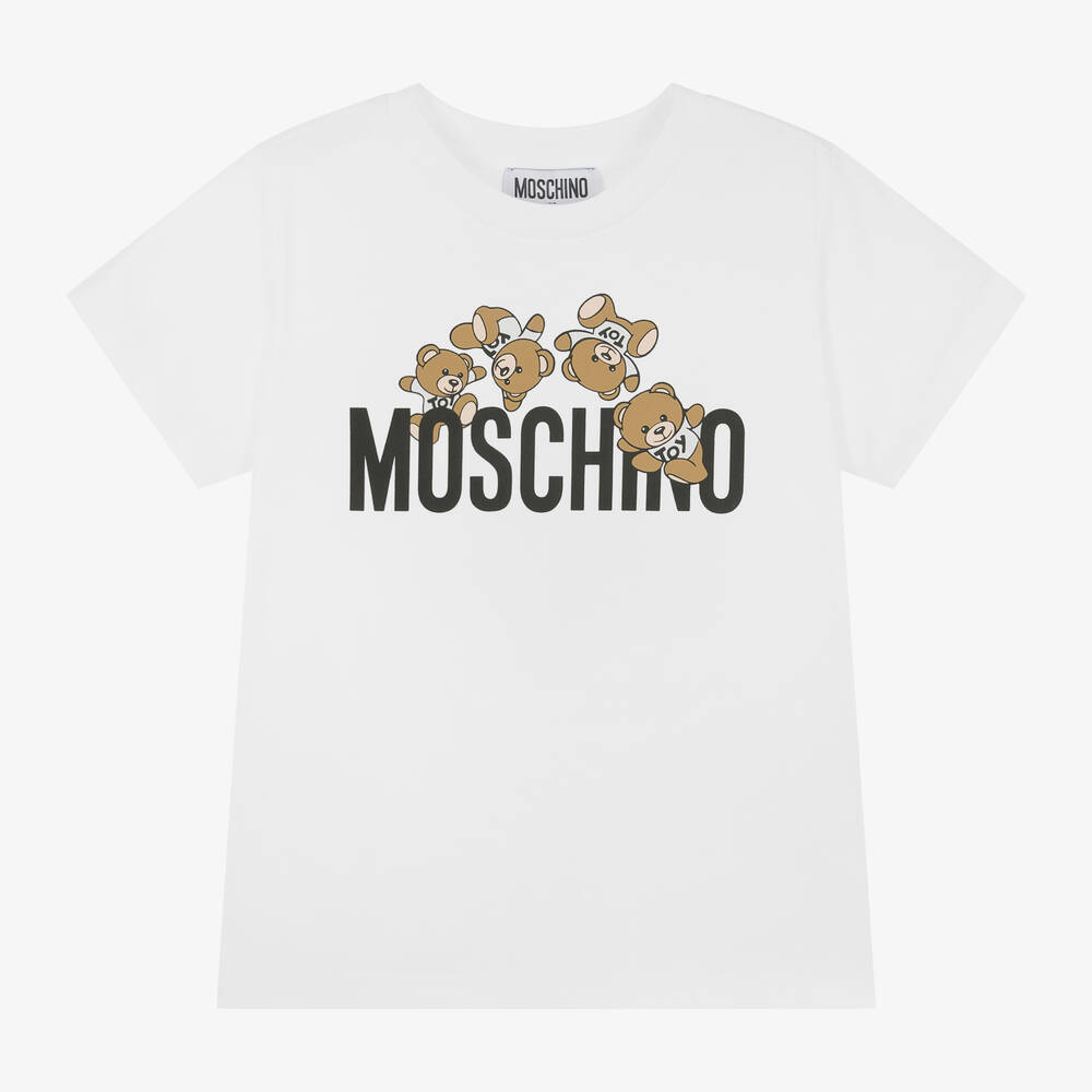 Moschino Kid-Teen - White Cotton Teddy-Print T-Shirt | Childrensalon
