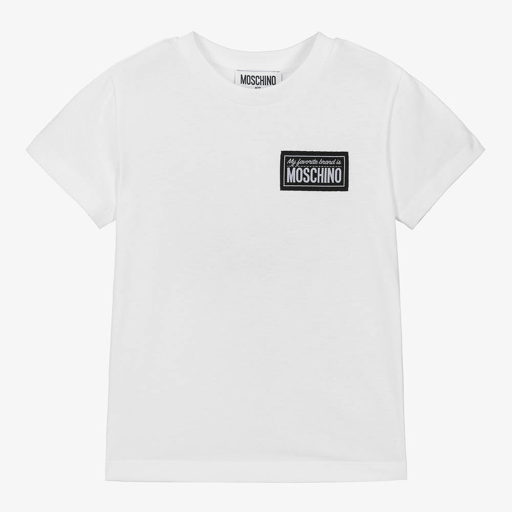 Moschino Kid-Teen - White Label Logo Cotton T-Shirt | Childrensalon