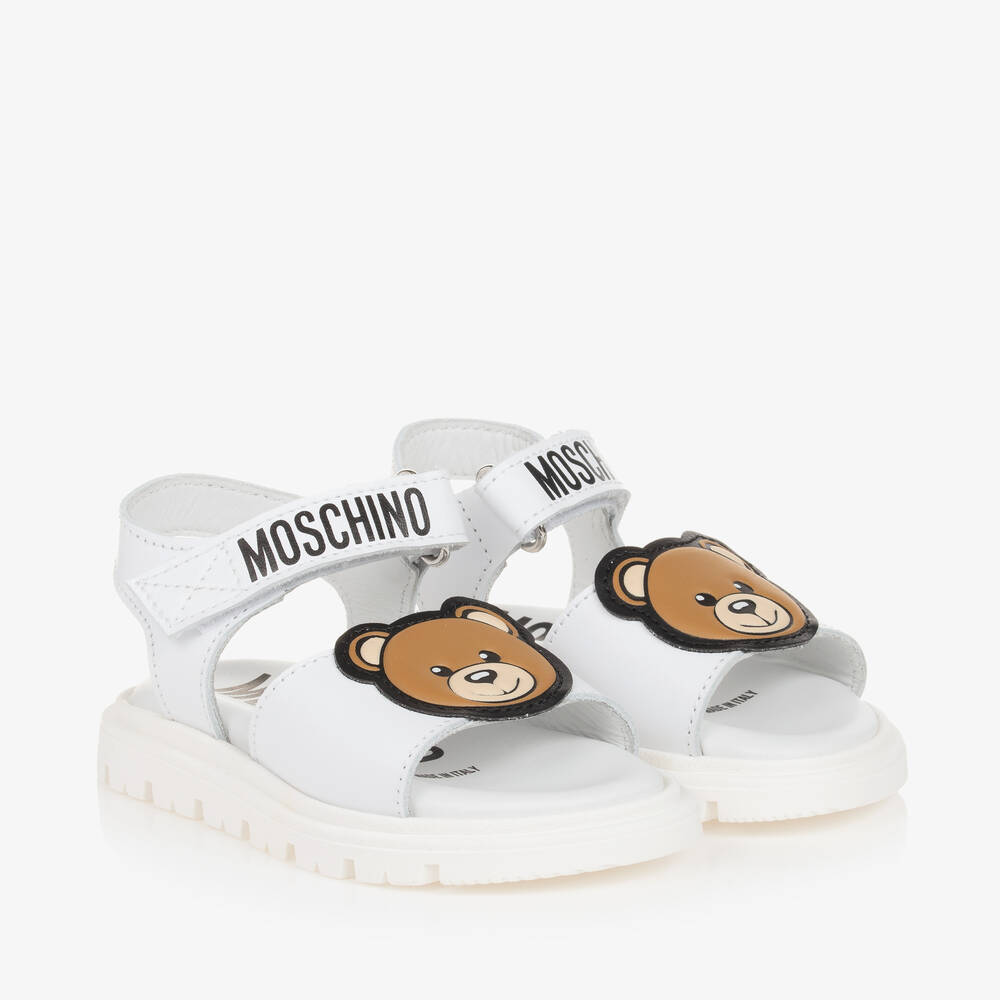Moschino Kid-Teen - White Leather Teddy Bear Baby Sandals | Childrensalon