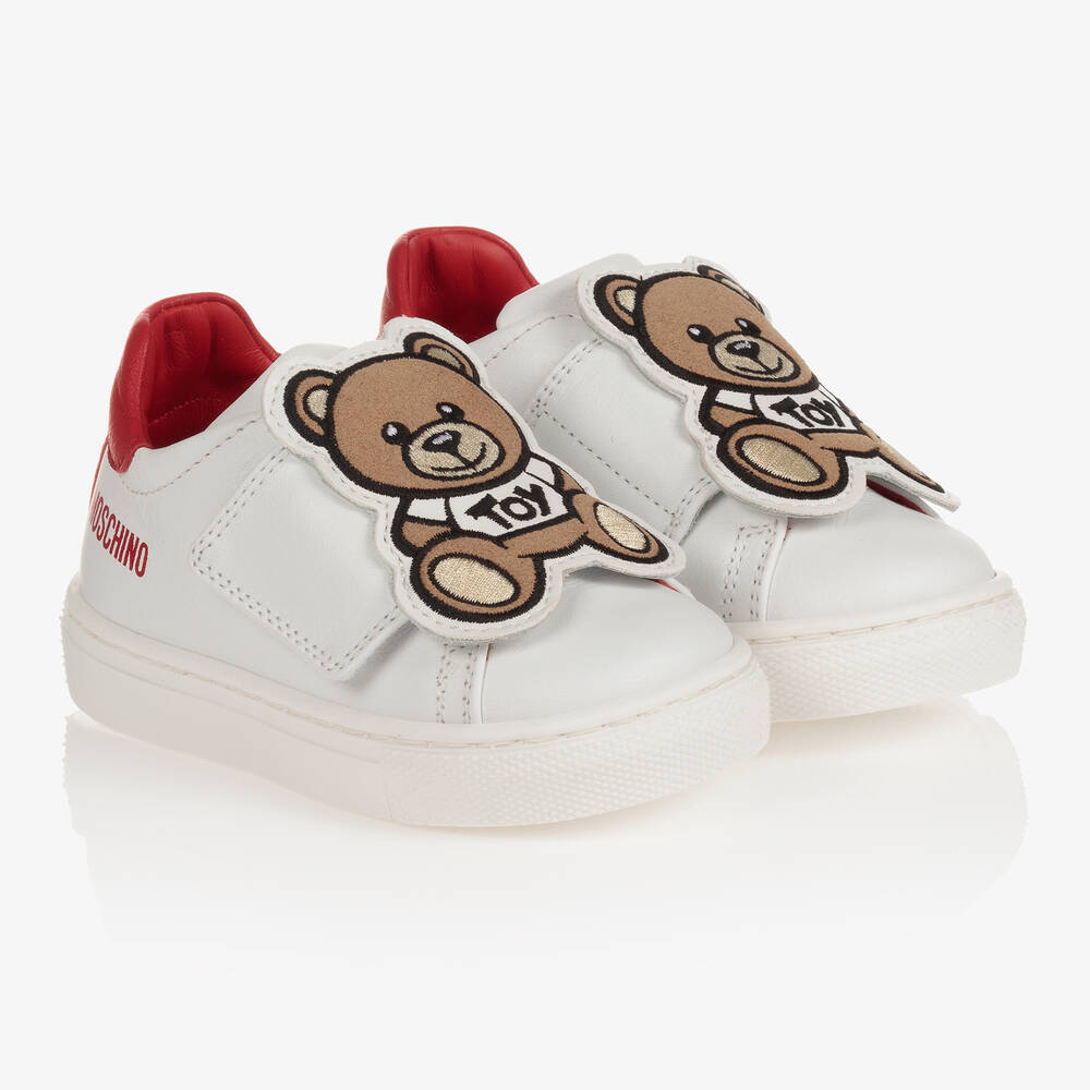 Moschino Kid-Teen - Sneakers mit Klettverschluss in Weiß und Rot | Childrensalon
