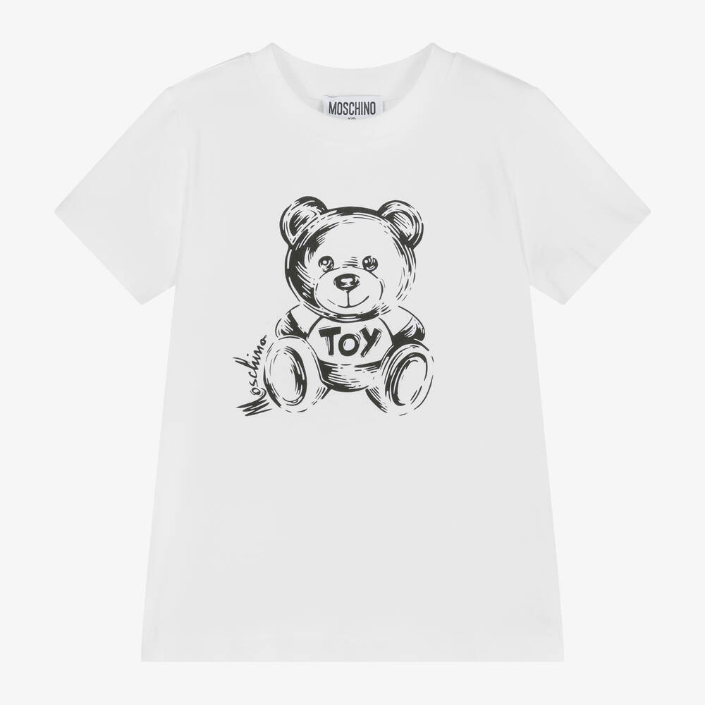 Moschino Kid-teen Kids' White Sketch Teddy Bear Cotton T-shirt