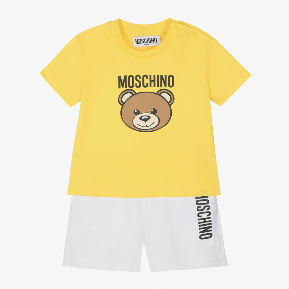 Moschino Baby - طقم شورت أطفال ولادي قطن لون أصفر وأبيض | Childrensalon