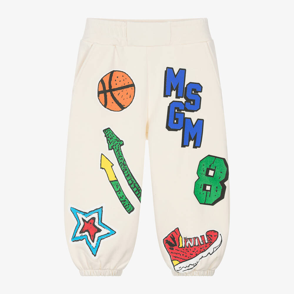 MSGM - Baby Boys Ivory Cotton Varsity Joggers | Childrensalon