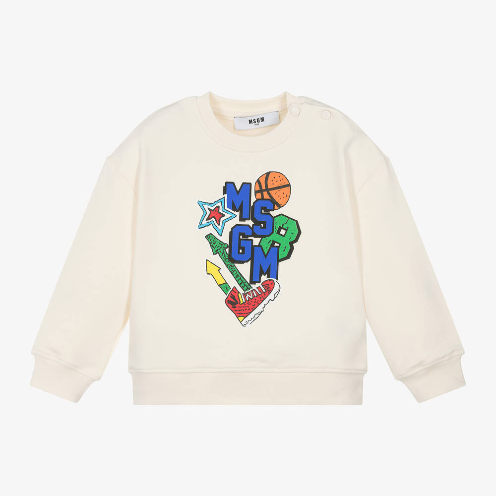 MSGM - Baby Boys Ivory Cotton Varsity Sweatshirt | Childrensalon