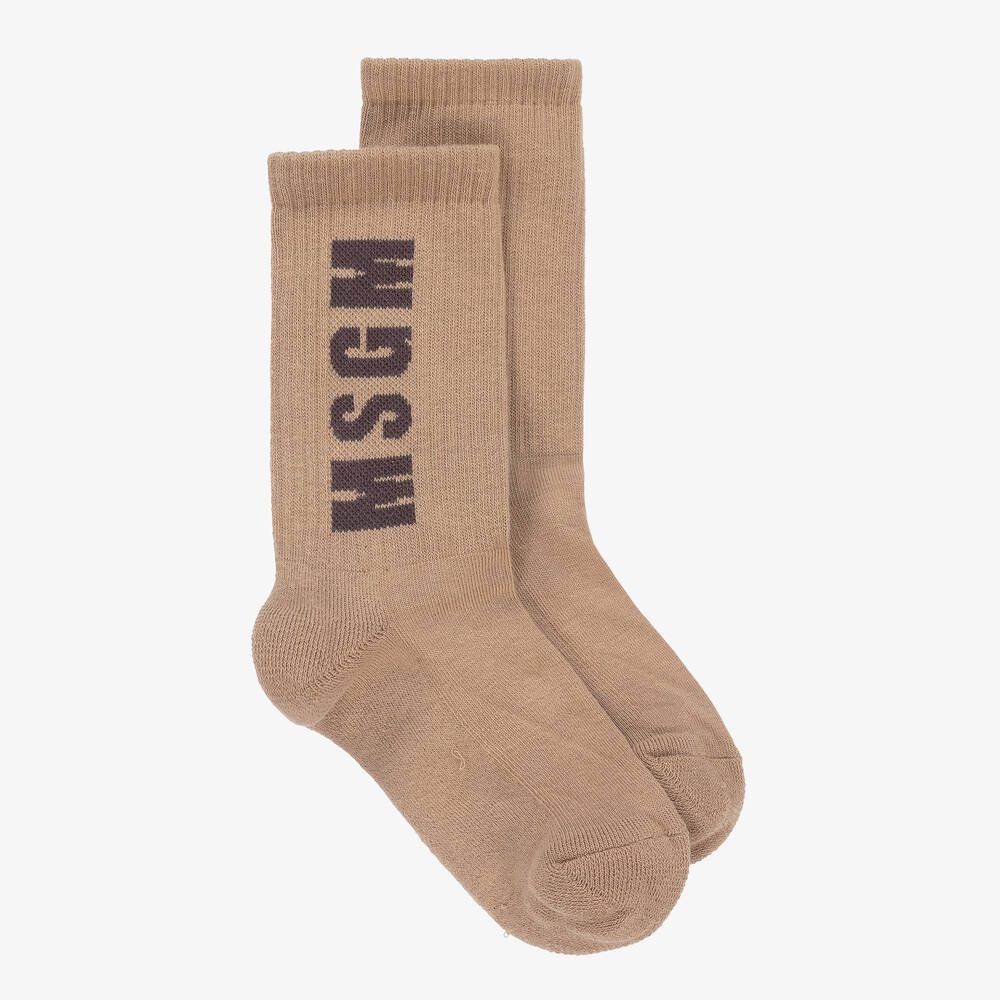 Shop Msgm Beige Cotton Ankle Socks