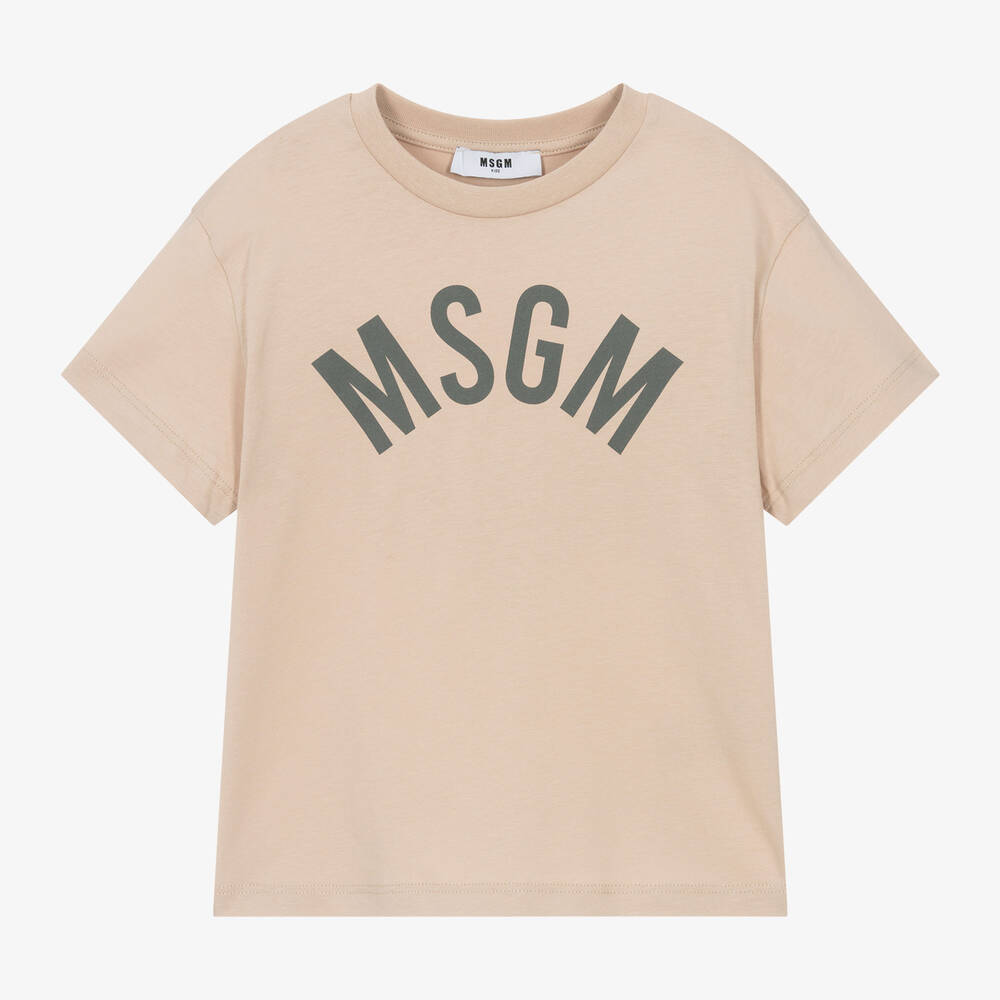 MSGM - Бежевая хлопковая футболка Club Paradiso | Childrensalon