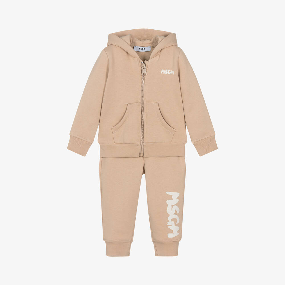 MSGM - Beige Cotton Hooded Tracksuit | Childrensalon