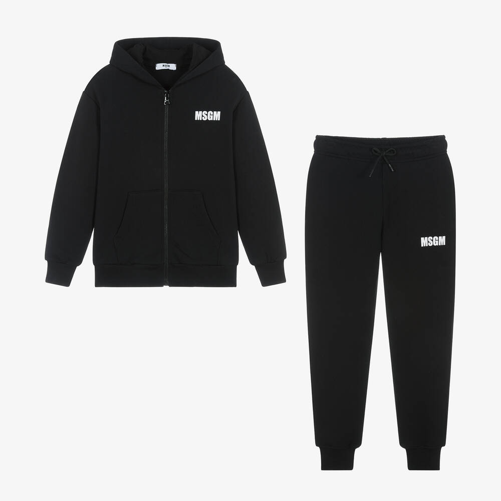 MSGM - Black Cotton Hooded Tracksuit | Childrensalon