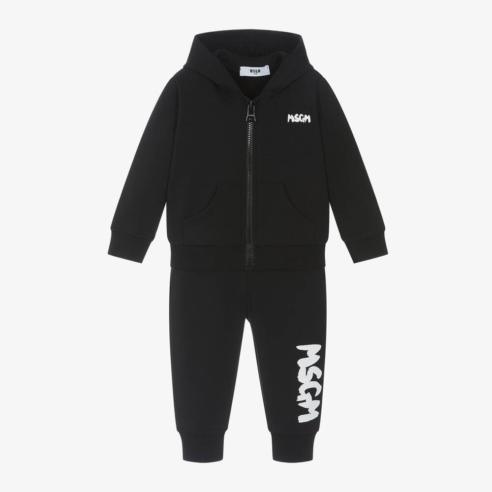 MSGM - Black Cotton Hooded Tracksuit | Childrensalon