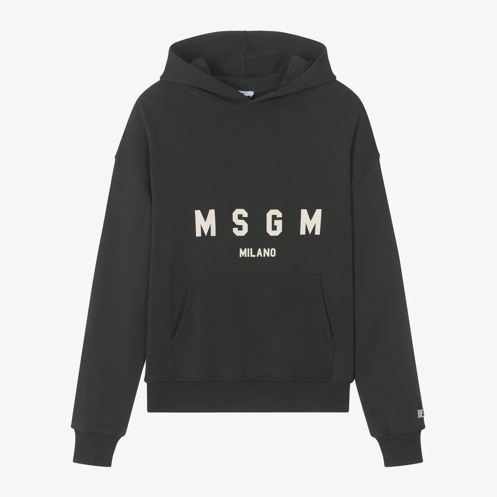 MSGM - Black Cotton Jersey Hoodie | Childrensalon