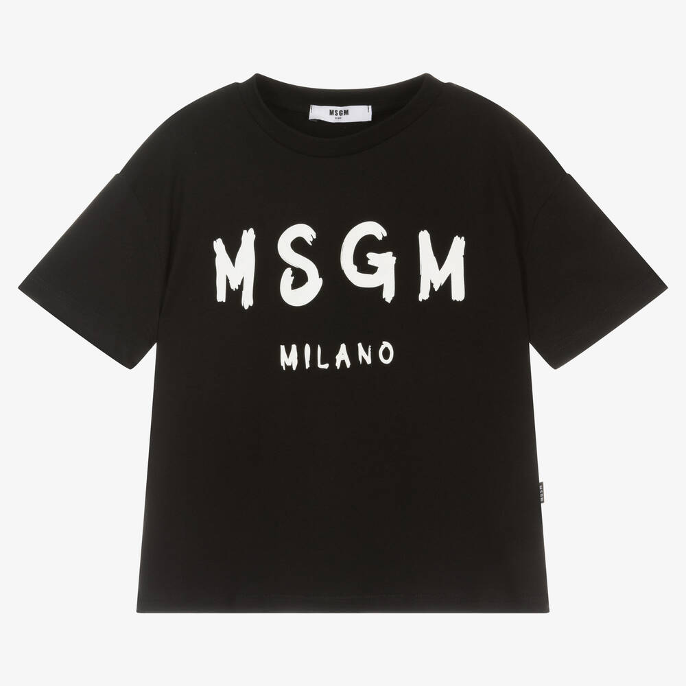 MSGM - Black Cotton Jersey T-Shirt | Childrensalon