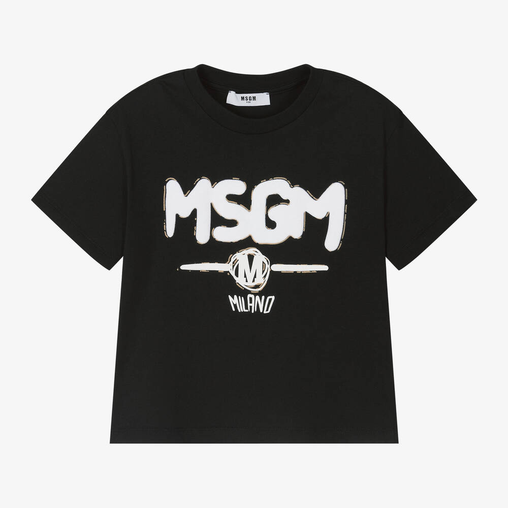 MSGM - تيشيرت قطن لون أسود  | Childrensalon