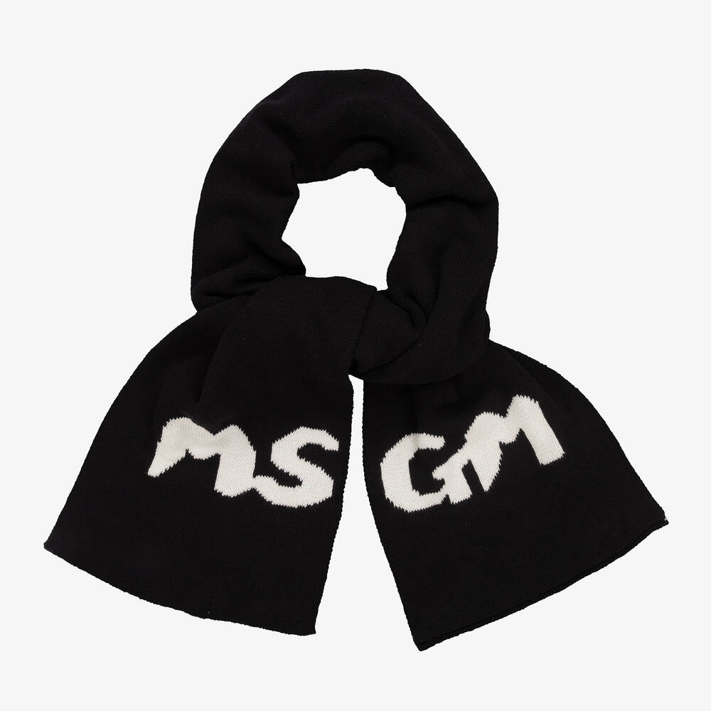 MSGM - Black Knitted Cotton Scarf (151cm) | Childrensalon