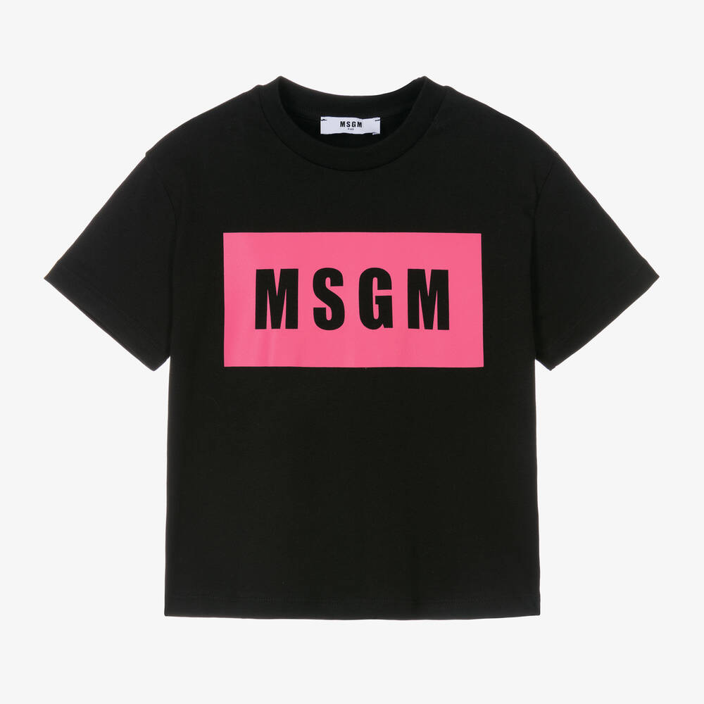 MSGM - تيشيرت قطن لون أسود وزهري | Childrensalon