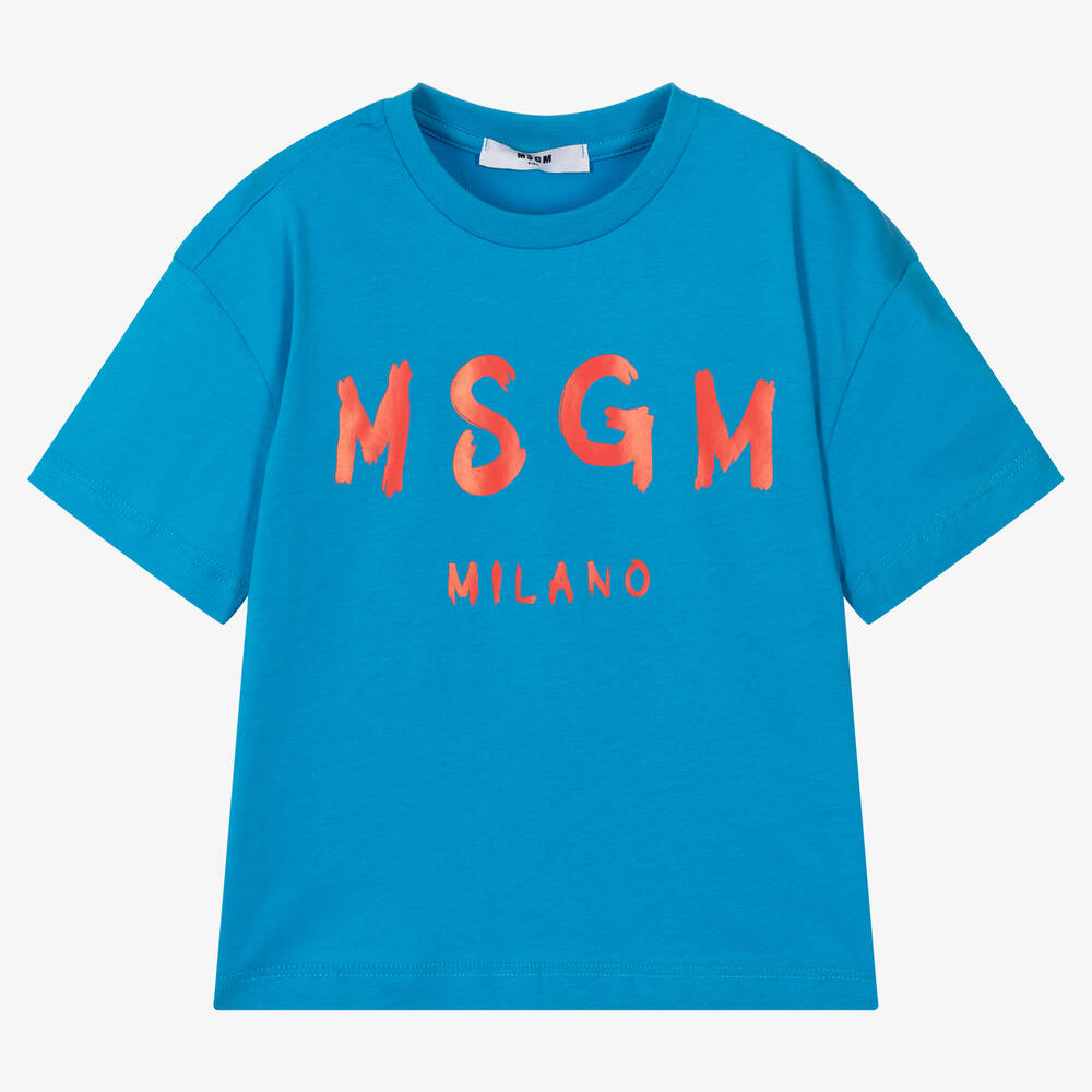 MSGM - Blue & Red Logo T-Shirt | Childrensalon
