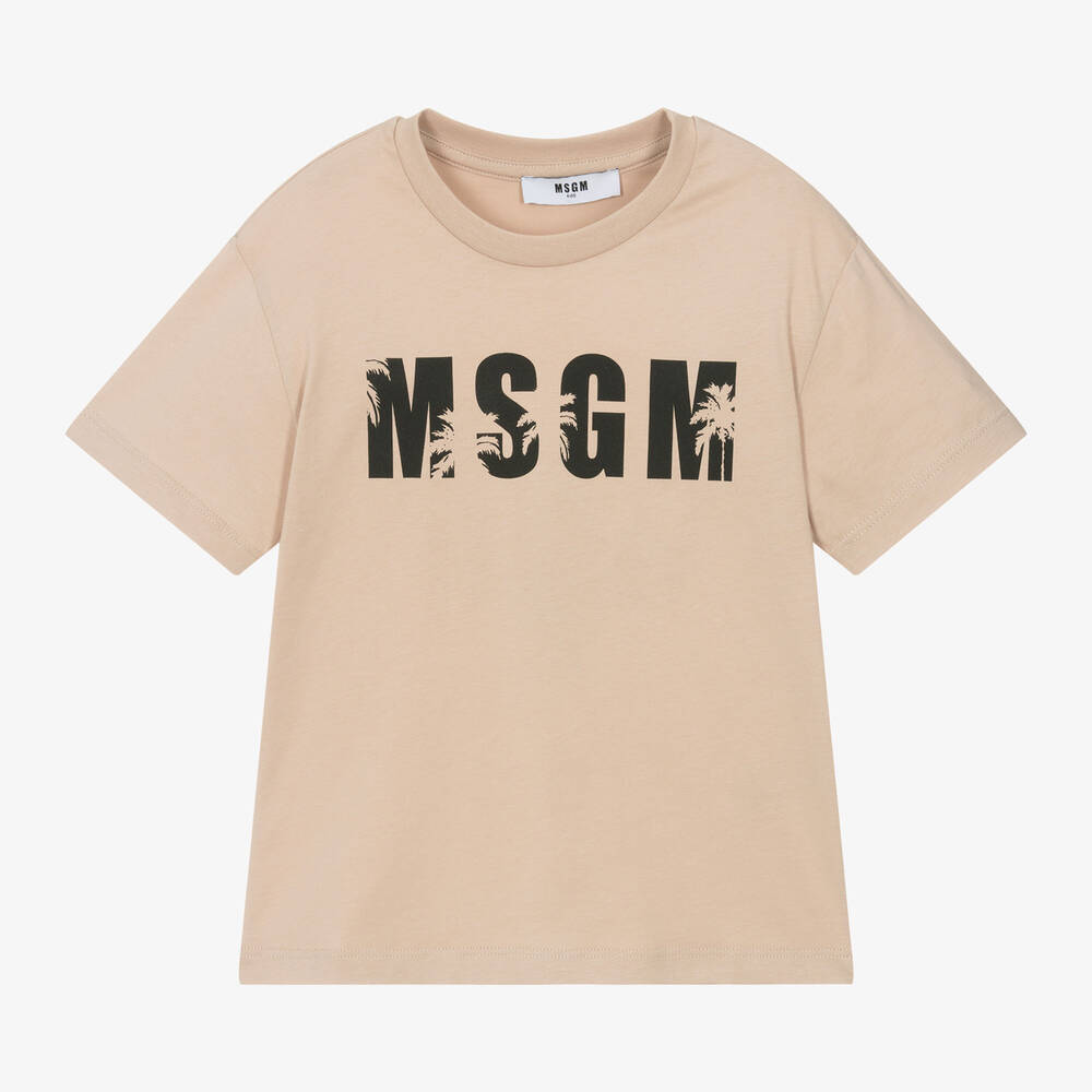 MSGM - Boys Beige Cotton Palm Tree T-Shirt | Childrensalon
