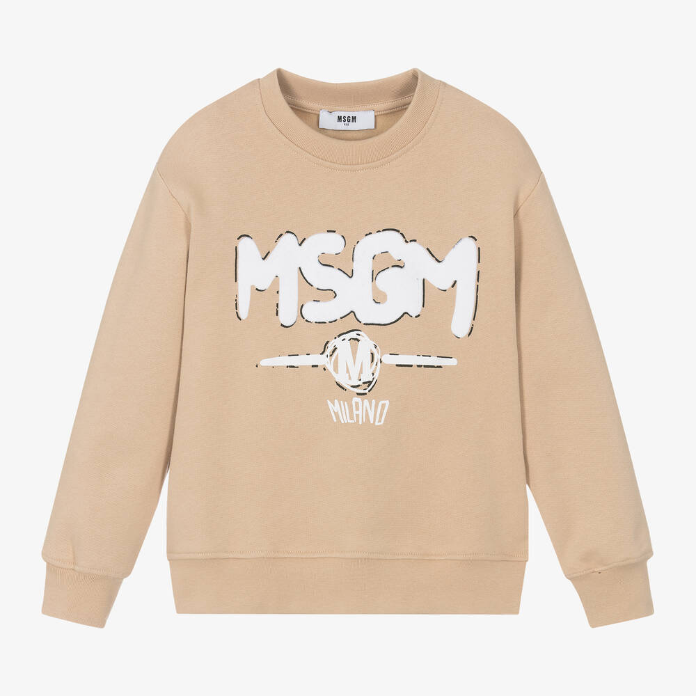 MSGM - Boys Beige Cotton Sweatshirt | Childrensalon