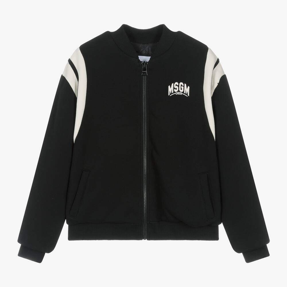 MSGM - Boys Black Cotton Bomber Jacket | Childrensalon