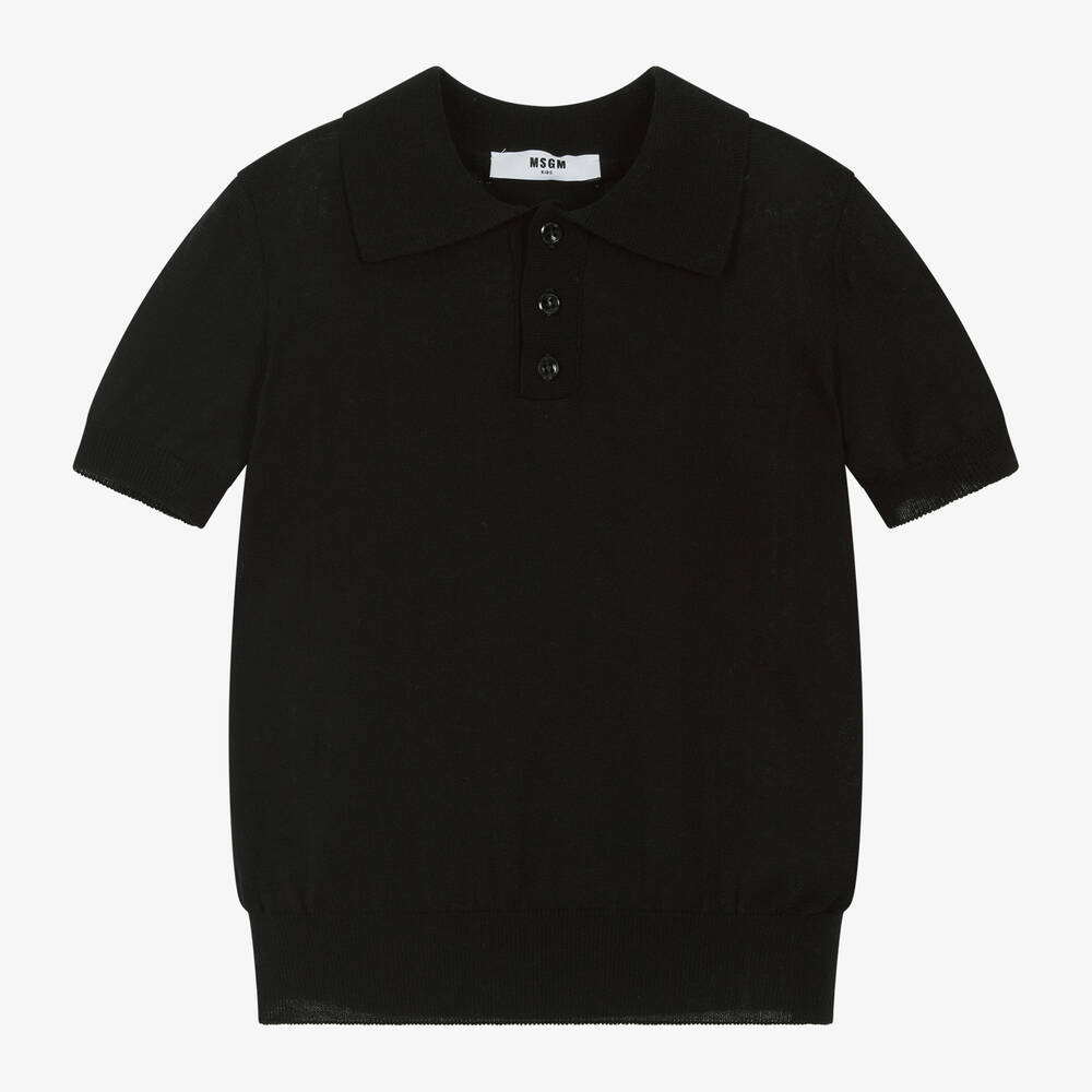 MSGM - Boys Black cotton Knit Polo Shirt | Childrensalon