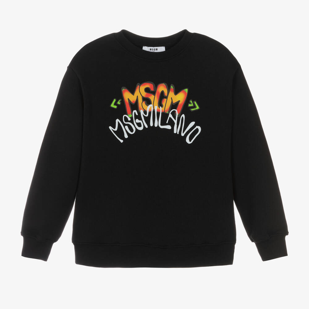 MSGM - Boys Black Cotton MSGMILANO Sweatshirt | Childrensalon