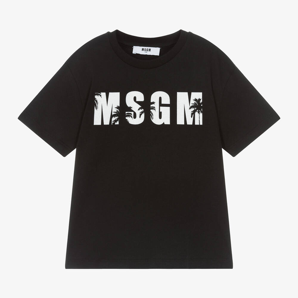 MSGM - Boys Black Cotton Palm Tree T-Shirt | Childrensalon
