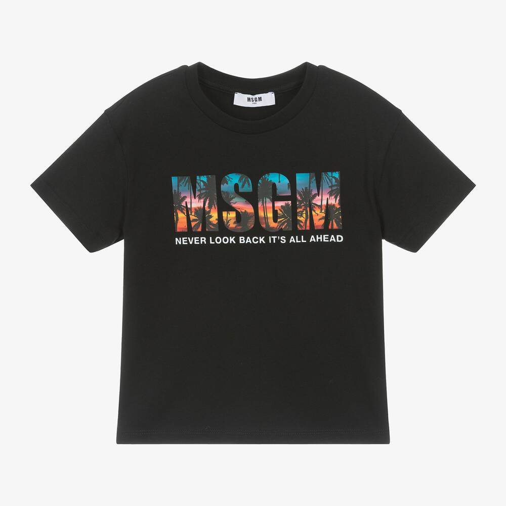 MSGM - Boys Black Cotton Sunrise Graphic T-Shirt | Childrensalon