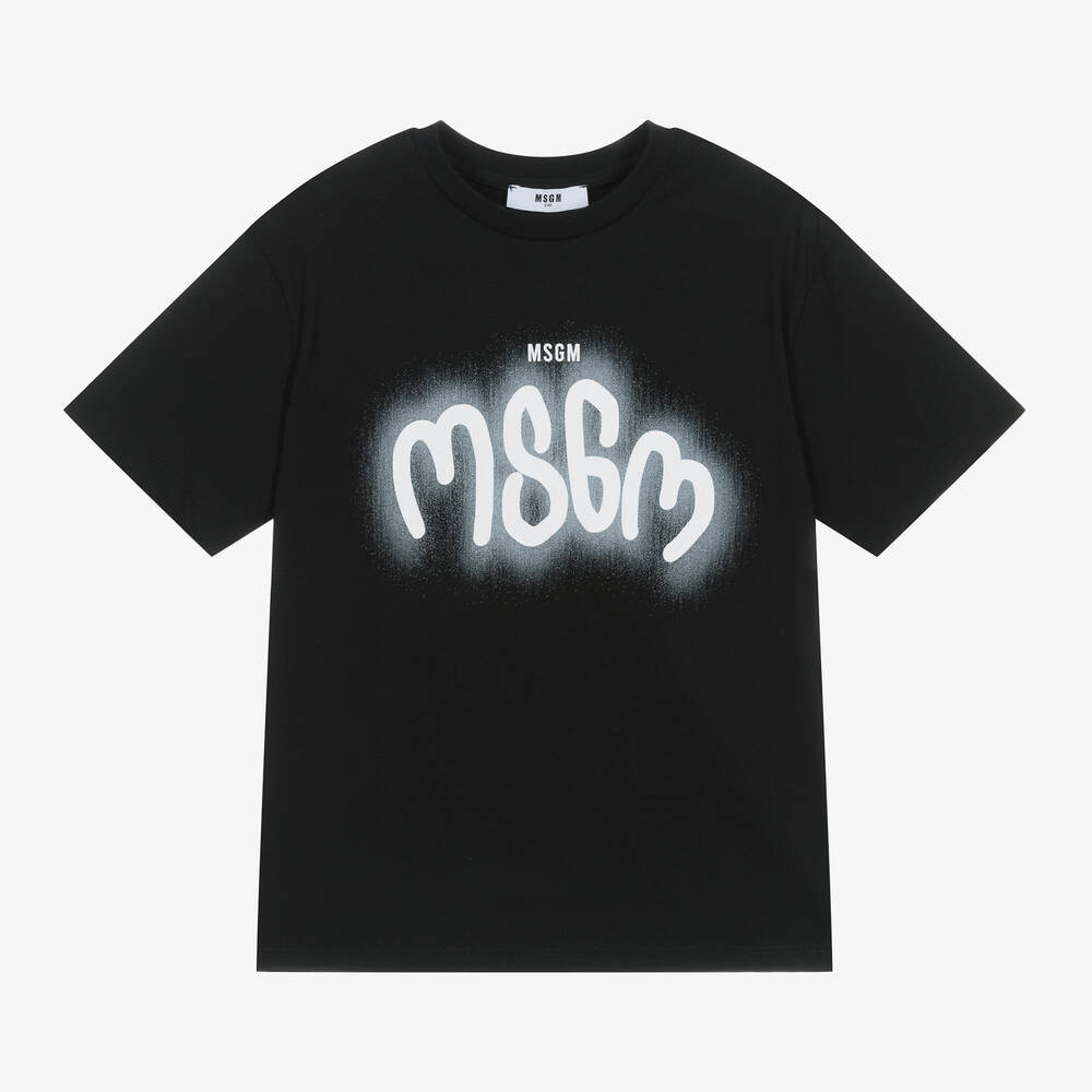 MSGM - Boys Black Cotton T-Shirt | Childrensalon