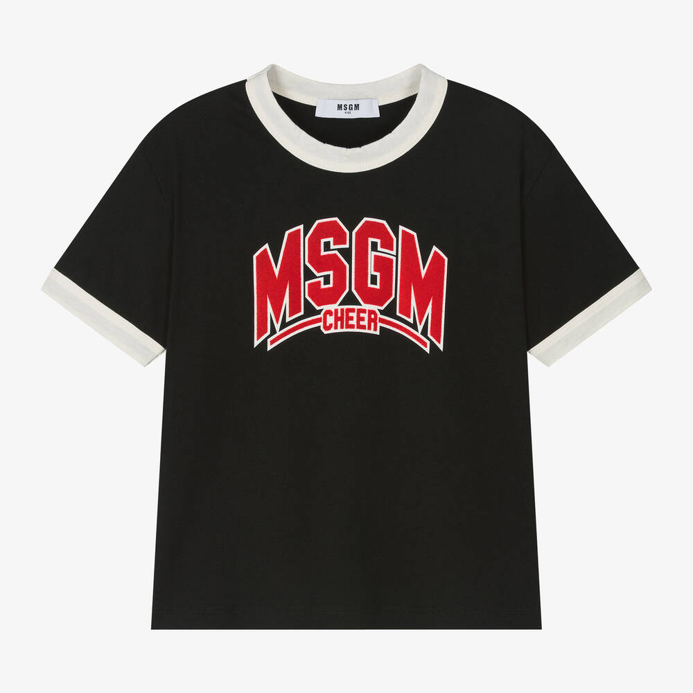 MSGM - Boys Black Cotton Varsity T-Shirt | Childrensalon