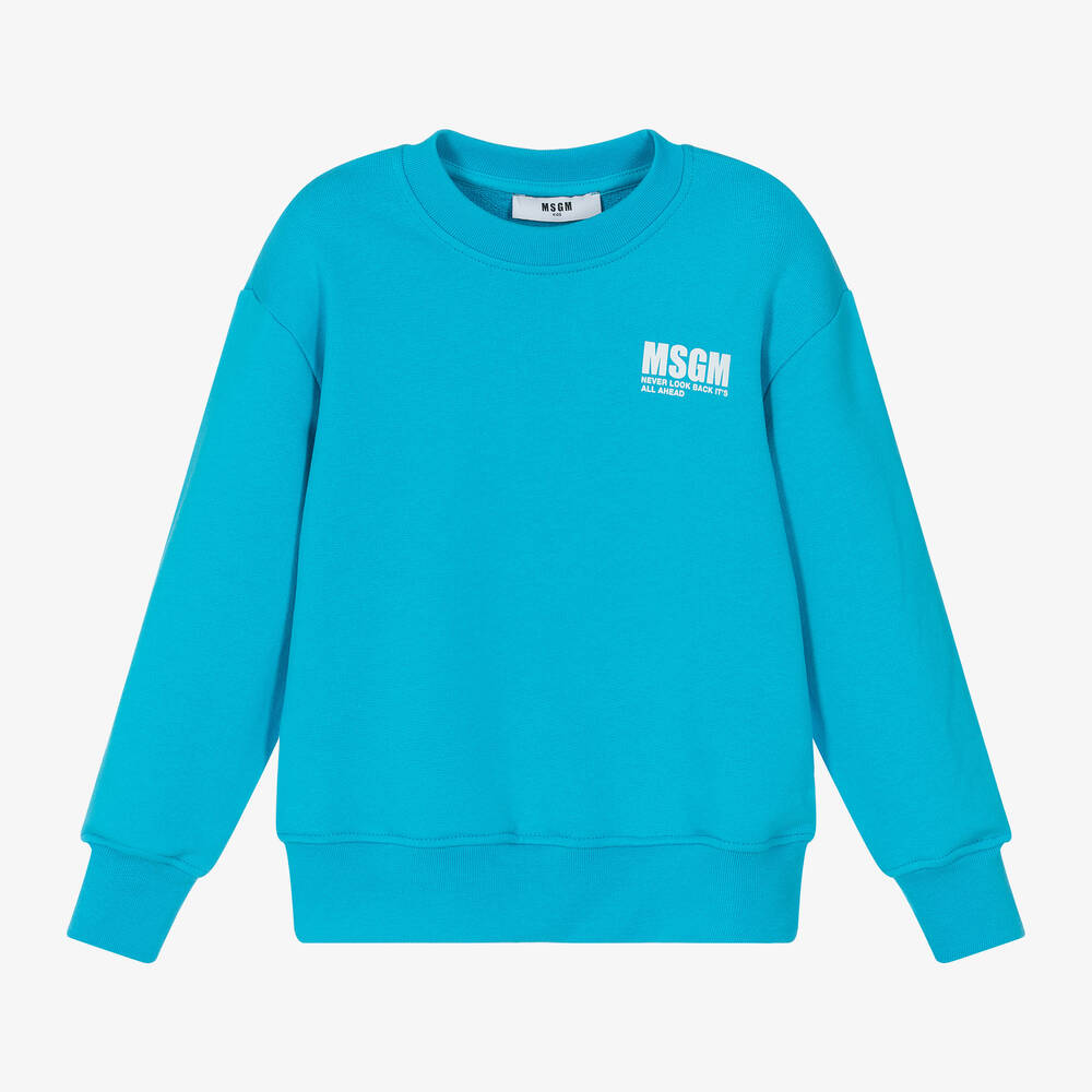 MSGM - Boys Blue Cotton Slogan Sweatshirt | Childrensalon