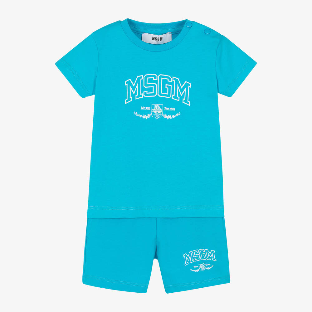 MSGM - Голубая футболка и шорты из хлопка для мальчиков | Childrensalon