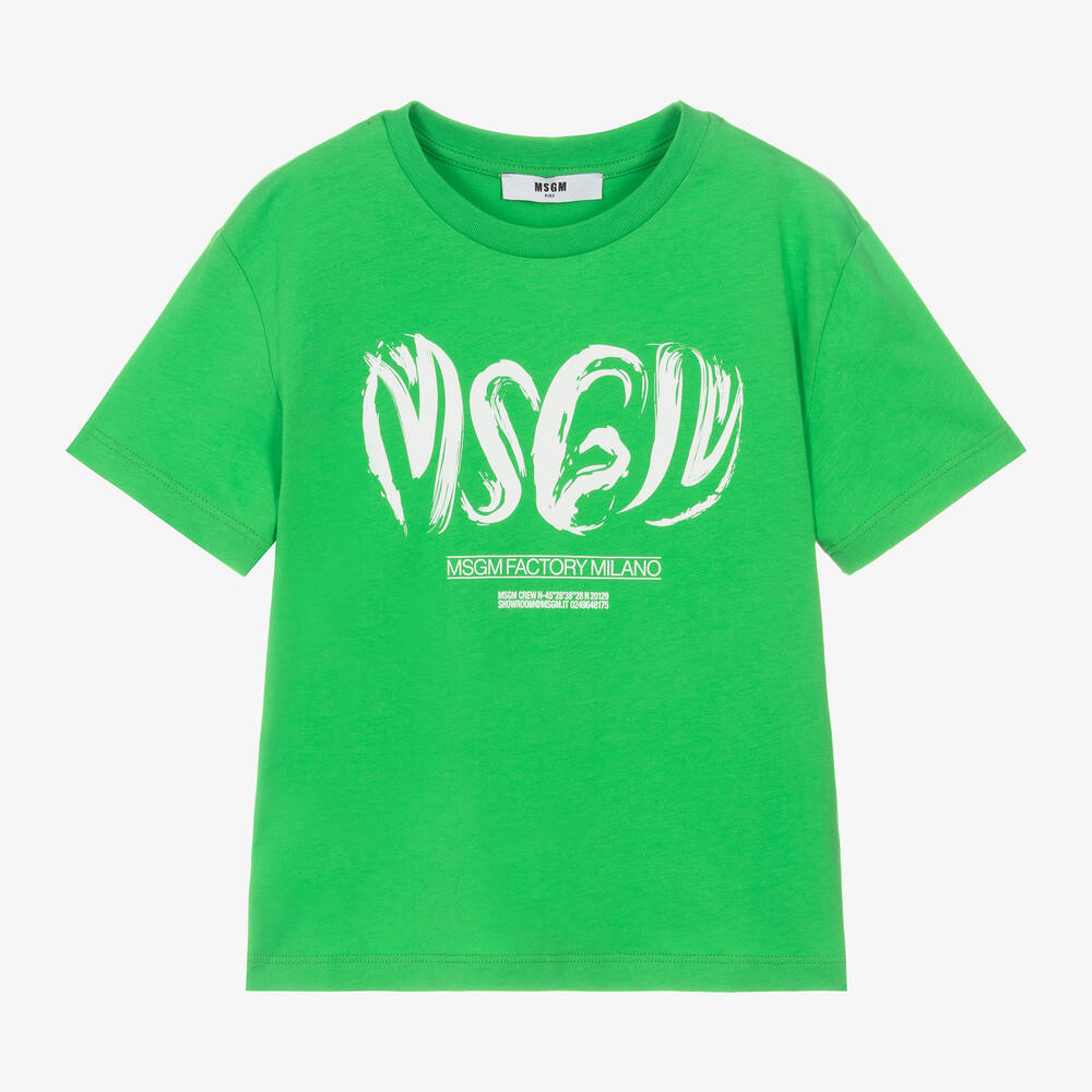 MSGM - Зеленая хлопковая футболка для мальчиков | Childrensalon
