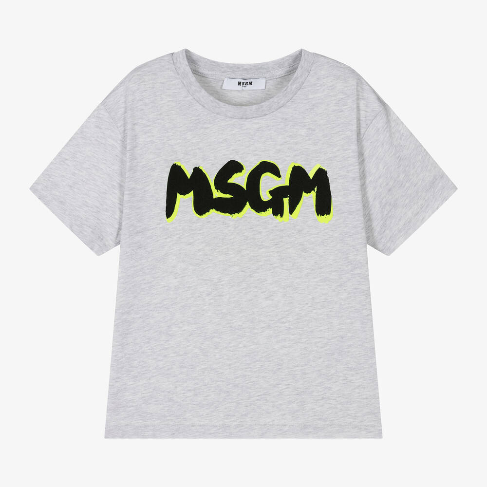 MSGM - Серая футболка из меланжевого хлопка для мальчиков | Childrensalon