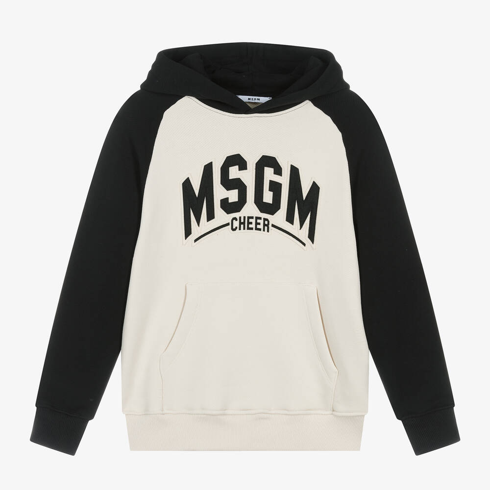 MSGM - Boys Ivory Cotton Varsity Hoodie | Childrensalon