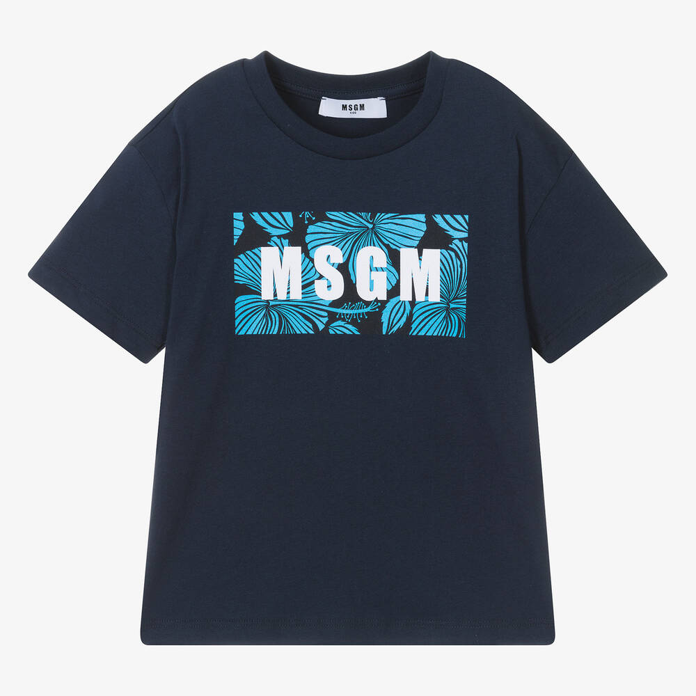 MSGM - Boys Navy Blue Cotton T-Shirt | Childrensalon