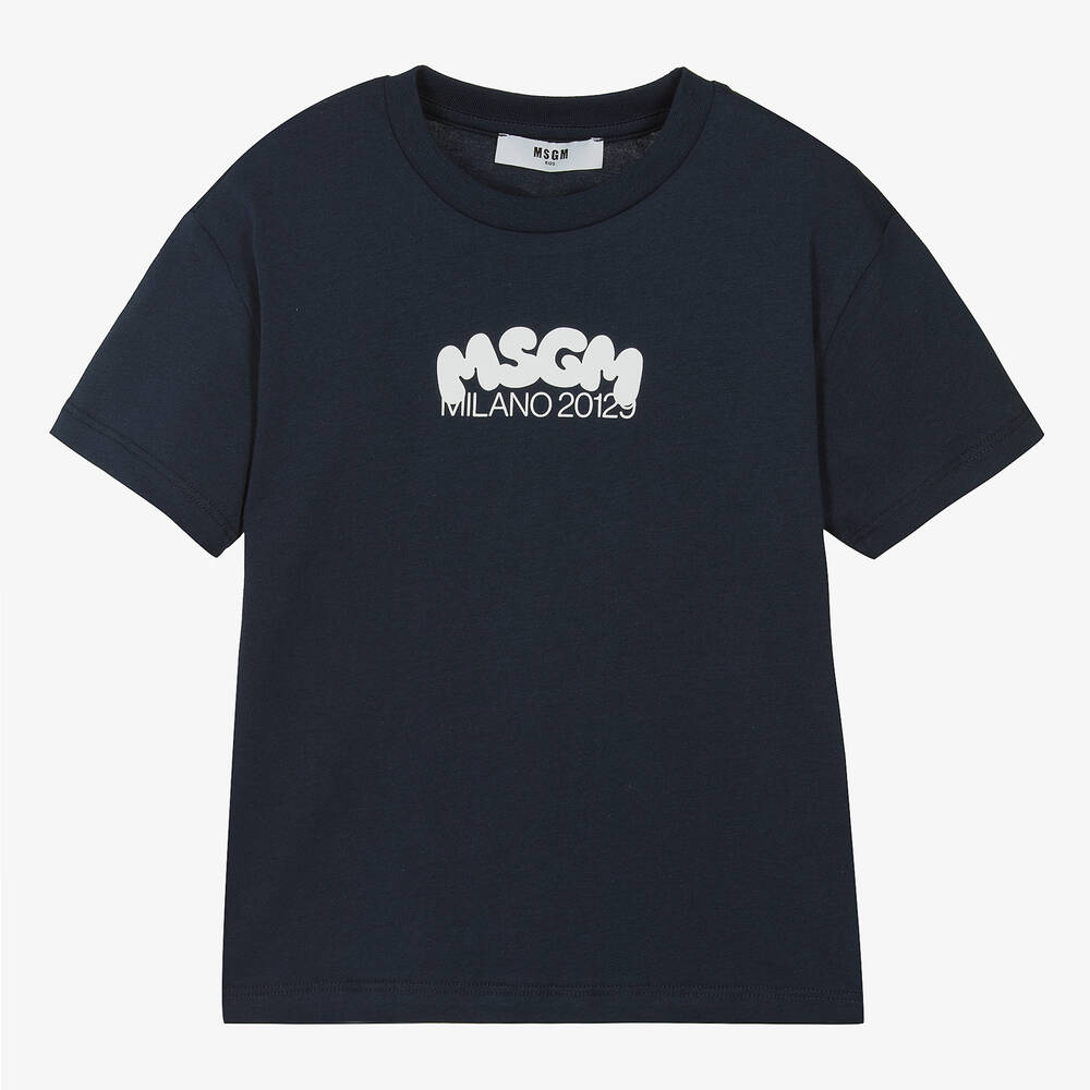 Msgm Babies'  Boys Navy Blue Crew Neck T-shirt