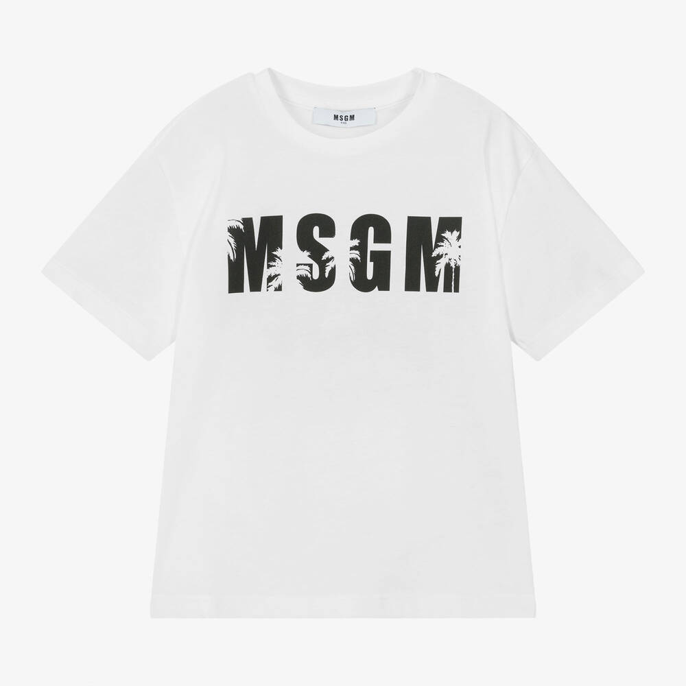 MSGM - Белая хлопковая футболка для мальчиков | Childrensalon