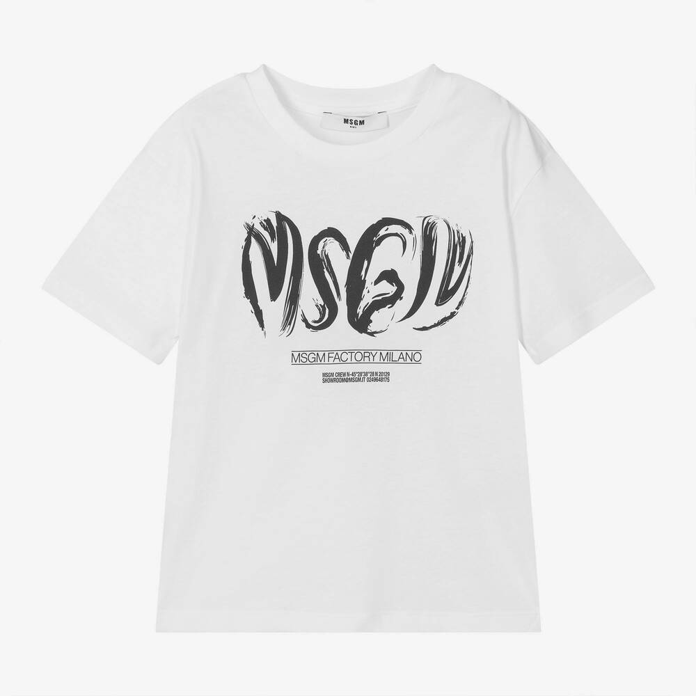 MSGM - Boys White Cotton T-Shirt | Childrensalon
