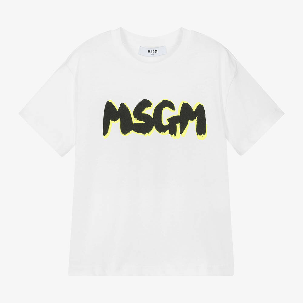 MSGM - Boys White Cotton T-Shirt | Childrensalon