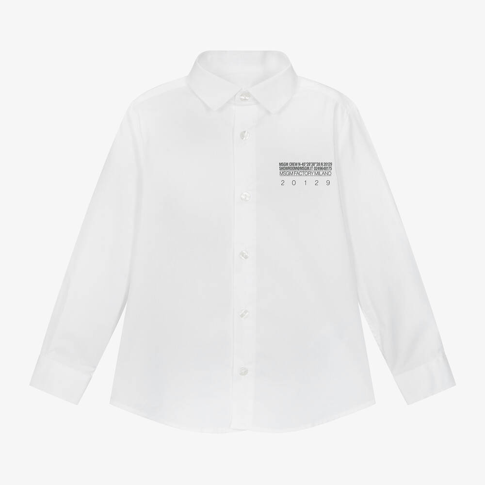 MSGM - قميص قطن بوبلين لون أبيض للأولاد | Childrensalon