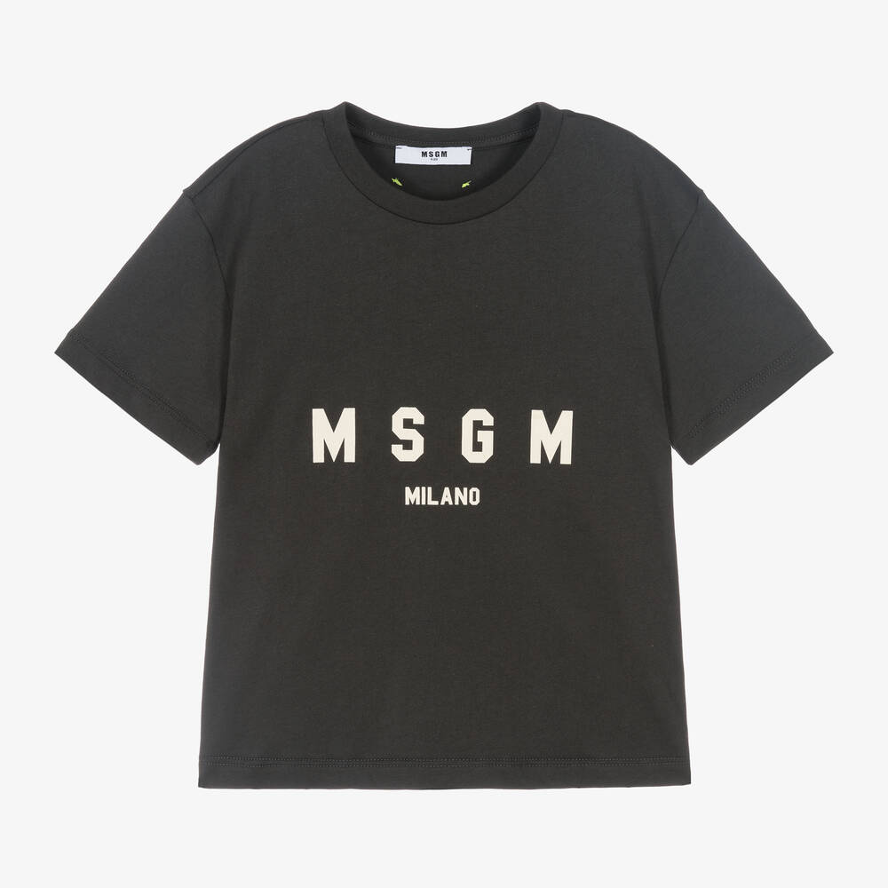 MSGM - تيشيرت قطن لون رمادي داكن | Childrensalon